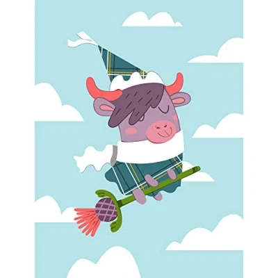 Image of Wee Blue Coo Kawaii Cow Thistle Witch Large Wall Art Print Canvas Premium Poster