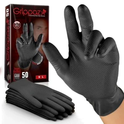 Image of Grippaz Gloves Pack of 50, Nitrile Working Extremely Robust Non Slip Ideal for Workshops Mechanics Industry Rubber Long Lasting Ambidextrous Disposable (Medium)