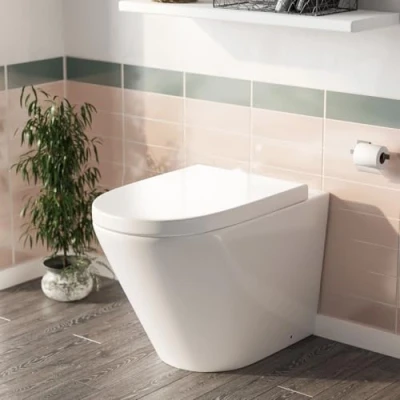 Image of Nes Home Elliss Round Back to Wall Rimless Toilet Pan + Soft Close Seat