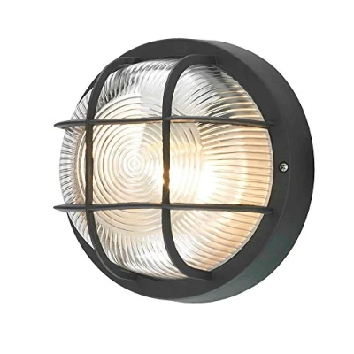 Image of LITECRAFT Mole Wall Light Outdoor Round Grid Style Garden IP44 Fitting Black