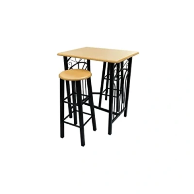 Image of vidaXL Black Modern Breakfast/Dinner Table Dining Set Made of MDF and Steel for Small Spaces, Compact Solution Kitchen or Room