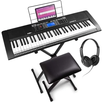 Image of MAX Rhapsody 61 Key Electric Keyboard for Beginners, Complete Music Package with MIDI, Stand, Mic, 6 Months Lessons, Ideal Electronic Learning &amp; Performance