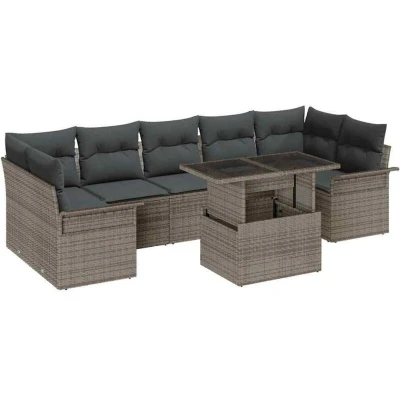 Image of vidaXL 8 Piece Garden Sofa Set with Cushions Grey Poly Rattan
