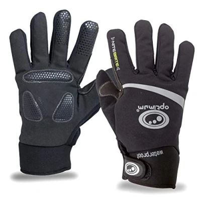 Image of Optimum Nitebrite Winter Gloves Waterproof, Windproof, Thermal Polar Fleece Lined, Easy Fasten Design for Cold Weather, Walking, Cycling, Running, Hiking &amp; Water Sports Black/Large
