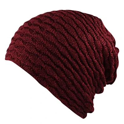 Image of Itzu Premium Unisex Slouch Beanie Ribbed Knit Winter Hat Warm Thick Faux Fur Fleece Lining in Maroon