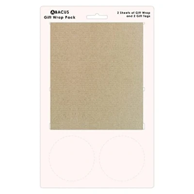Image of Abacus Brown Kraft Paper 13213A Gift wrap Pack with 2 Sheets &amp; Tags, Plastic Free Fully Recyclable