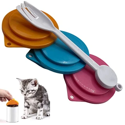 Image of Pet Food Can Covers and Spoon Reusable For Cat Dog Plastic Set of 3 with Spoon/Fork