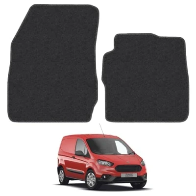 Image of Carpet Floor Mats for the Ford Transit Courier (2014 2019) Custom Van Accessory Tailored fit, Granulated Anti Slip Layer &amp; Black Binding
