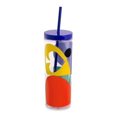 Image of kate Spade new york Insulated Tumbler with Reusable Straw, 24 Ounce Acrylic Travel Cup Lid, Colorblock