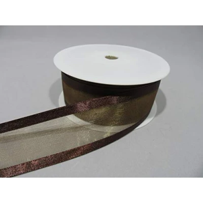 Image of 2 metres x 40mm Edged Organza Ribbon Chestnut Dark Brown Double Sided Satin Edge Sheer 40 mm 4cm