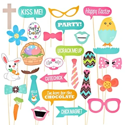 Image of THE TWIDDLERS 60 Piece Easter Photo Booth Props for Group Selfies, Classroom Selfie Kit Signs Egg Hunt Decorations