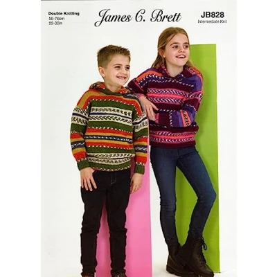 Image of James Brett Double Knit Knitting Pattern Boys Girls Hooded Sweater Jumper (JB828)
