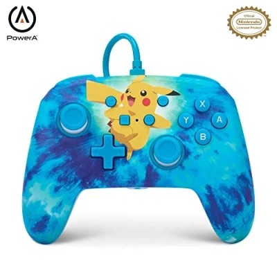 Image of PowerA Enhanced Wired Controller for Nintendo Switch and Oled Model, Advance Gaming Buttons, 3.5mm Stereo Jack Anti Friction Rings, Officially Licensed: Tie Dye Pikachu
