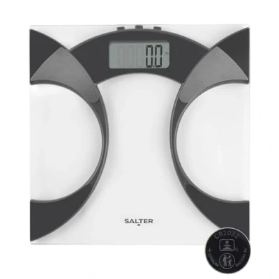 Image of Salter 9141BKCFEU16 Analyser Bathroom Scales Digital Weighing Scale for Body Weight, Fat/Water, BMI, Ultra Slim Glass Platform, 4 User Memory, Carpet Feet, Batteries Included, 160 kg Capacity