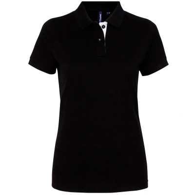 Image of Asquith &amp; Fox Womens/Ladies Short Sleeve Contrast Polo Shirt (Black/ White) Multicolour Cotton Size Small