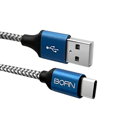 Image of BOFIN, USB C Cable to A, 2m Double Braided Nylon Type Charging for iPhone 15, iPad, Samsung Galaxy S8 S8+ S9 S9+, HTC 10, Sony XZ, LG V20 G5 G6, Xiaomi 5