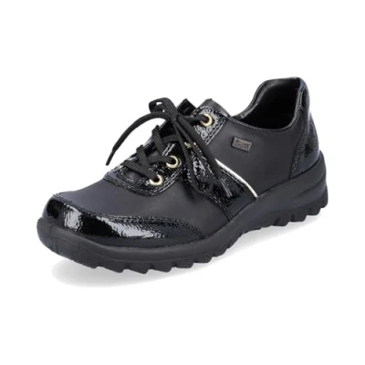 Image of Rieker L7120 00 Black Leather/Patent Combo Water Resistant Shoe (Black, UK Footwear Size System, Adult, Women, Numeric, Medium, 6.5)