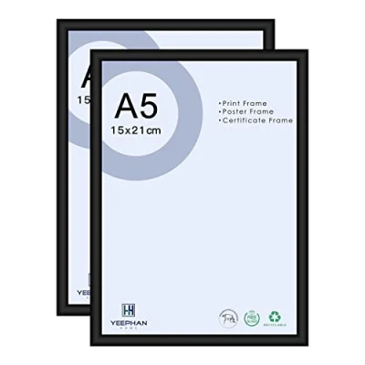 Image of A5/21x15cm Photo Frames Black Set of 2 8 x 6 inch Picture Frame Made Metal Aluminum with Perspex Front for Table Top and Wall Mounting