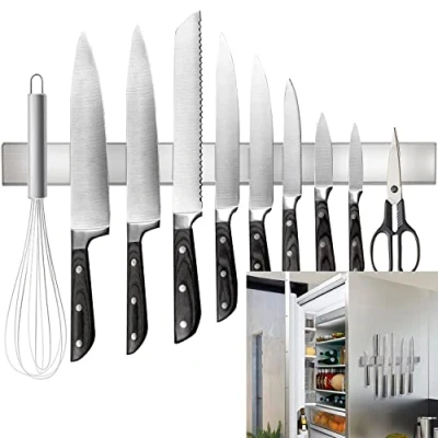 Image of Rymmzone Magnetic Knife Holder for Refrigerator, 17&quot; Double Sided Strip, Premium SUS304 Stainless Steel Wall, Can be Used as Rack, Tool Holder, and More