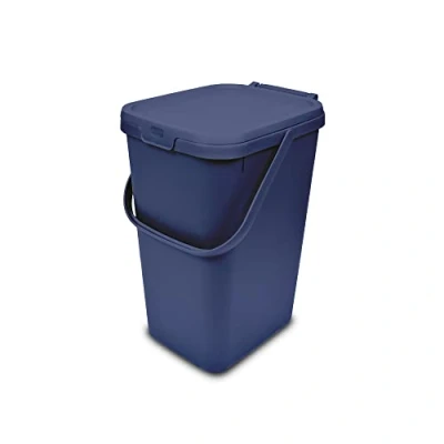 Image of Addis Kitchen Recycling &amp; General Storage bin 18 litres Stackable Food Waste Organiser Caddy with Clip lock lid carrying Handle, Made from Recycled Plastic Blue