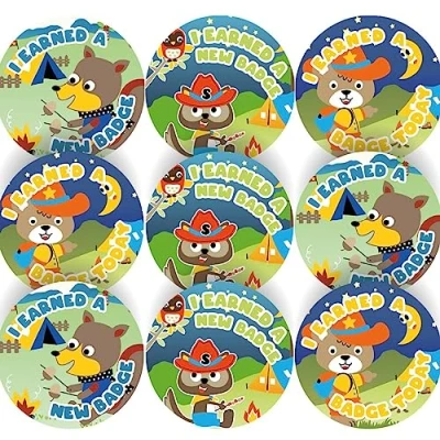 Image of 144 Animal Scouts Badge Stickers 30mm Glossy Reward for Forest School