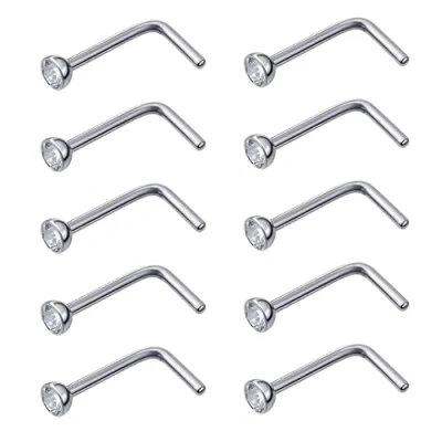Image of 20 Pieces Curved Nose Stud Stainless Steel Ring Crystals L Bend Screw Piercing Jewelry, Gauge