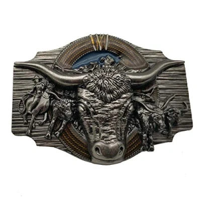 Image of Xwest Longhorn Cowboy Cowgirl Bull Rodeo Western Texas Belt Buckle
