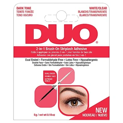 Image of DUO 2 in 1 Brush On Striplash Adhesive Lash Glue Strong Eyelash with Clear &amp; Lightweight Formula Professional for Extensions Cluster Lashes Dark/Clear, 0.18 Ounces
