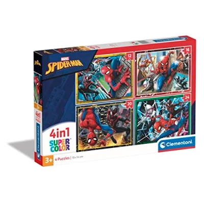 Image of Clementoni 21515 4 In 1 Supercolor Puzzle Marvel Spiderman 12+16+20+24 Pieces, Jigsaw For Kids Age 3, Cartoon, Made Italy