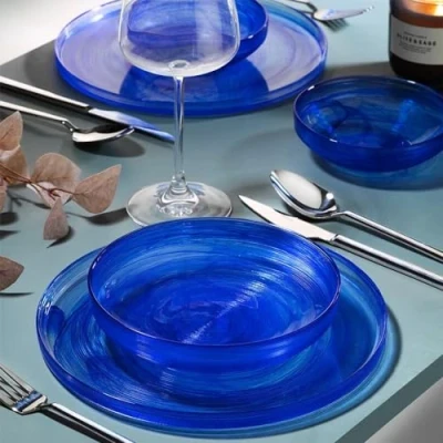 Image of Fecra Loya 18 Piece Glass Dinner Set for 6 People, Blue
