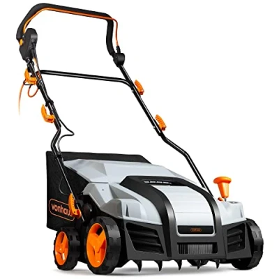 Image of VonHaus Lawn Scarifier, Grass Rake, Aerator 1800W Electric, 10m Cable, 55L Collection Box, 5 Depth Settings, 38cm Working Width, 2 Interchangeable Rollers, Folding Design Year Warranty