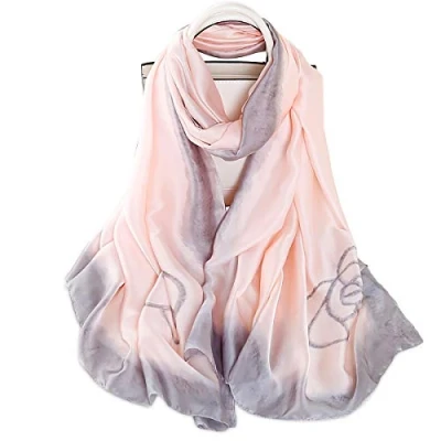 Image of LumiSyne Women&#039;s Silk Scarves Artistic Ink And Wash Painting Elegant Floral Printed Long Shawl Soft Wrap Sunscreen All Season