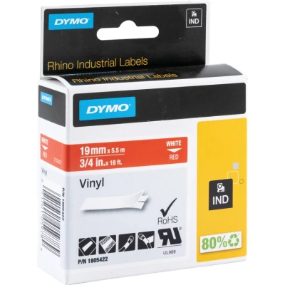 Image of DYMO Rhino Industrial Vinyl Labels 19 mm x 5.5 m White Print on Red Self Adhesive for &amp; LabelManager Label Makers