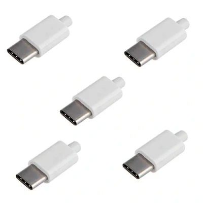 Image of cablecc 5set DIY 24pin USB 3.1 Type C Male Plug Connector SMT with 3.5mm SR and Housing Cover White