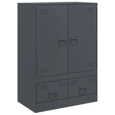 Image of vidaXL Highboard Sideboard Anthracite Steel Home Storage Cabinet with 2 Doors/Drawers Modern Living Room Cupboard