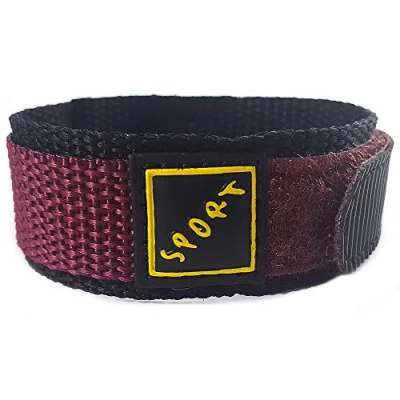 Image of Talk Time Wrap Around Hook &amp; Loop Sports Nylon Watch Strap Band Maroon 14mm