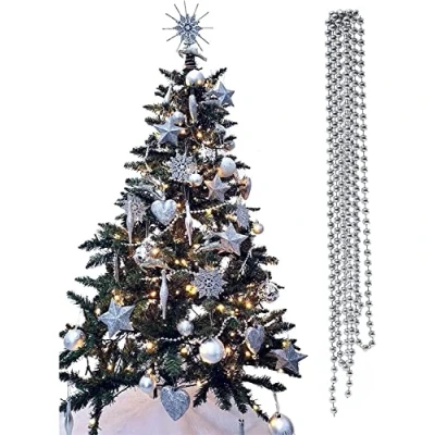 Image of UKDeals Direct® SILVER COLLECTION CHRISTMAS DROPLET BAUBLES TREE DECORATIONS GLITTER MATT ICICLES (3mtr Garland Bead)