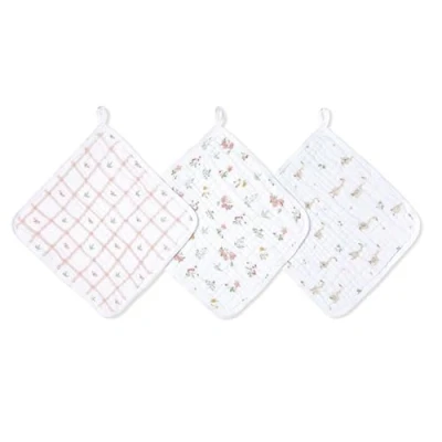 Image of aden + anais Essentials Classic Washcloth Set, Super Soft 100% Cotton Muslin, 3 Pack, Country Floral