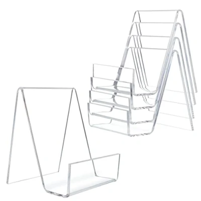 Image of Belle Vous 5 Pack of Clear Acrylic Book Stands with Ledges W7.5 x H10.5cm/2.95 4.13 Inches Transparent Display Easel/Holder for Books, Music Sheets, Notebooks, Table Signs, Artwork &amp; Pictures