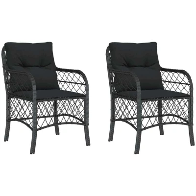 Image of vidaXL Garden Chairs with Cushions 2 pcs Black Poly Rattan