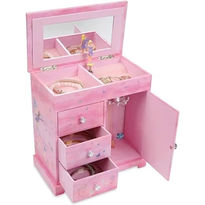 Image of Jewelkeeper Musical Box with 3 Pull out Drawers, Fairy and Flowers Design, Dance of the Sugar Plum Tune