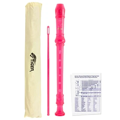 Image of TIGER REC7 PK Descant/Soprano School Recorder with Bag, Cleaning Rod and Fingering Chart, English/Baroque Pink