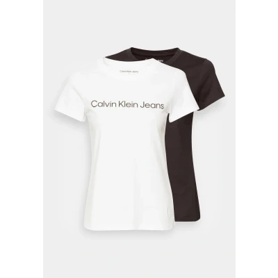 Image of Calvin Klein Jeans Institutional LOGO TEE 2 PACK Print Tshirt, Women&#039;s, Size: XXS, Bright white/black