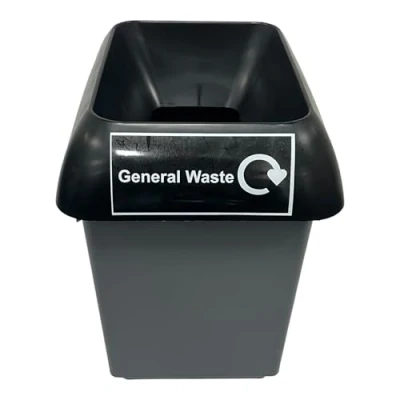 Image of Chabrias 30 Litre Black Lid &amp; General Waste Logo Bin UK Made 100% Recycled Plastic Colour Coded Simpler Recycling Options