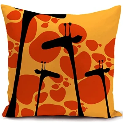 Image of HUASHUZI Giraffe Cushion Cover Orange African Ornaments Pillow Double Sided Abstract Art Decor Home Throw Case Decorate for Livingroom Couch Sofa Gift 18&quot;X18&quot;(45x45cm)