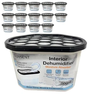 Image of EPISENT Dehumidifier 500ml Moisture Absorber And Closet Helps Absorbs Damp, Mildew, Mould Condensation From Home Office, Strong Disposable Interior Dehumidifiers (Pack Of 15)