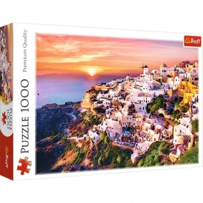 Image of Trefl Sunset Over Santorini Greece 1000 Piece Jigsaw Puzzles for Adults &amp; Children Aged 12+ Greek Village Puzzle
