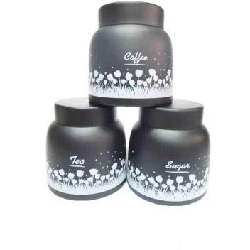 Image of Nobel Black Tea, Coffee &amp; Sugar Canisters Pyramid Shape Set of 3