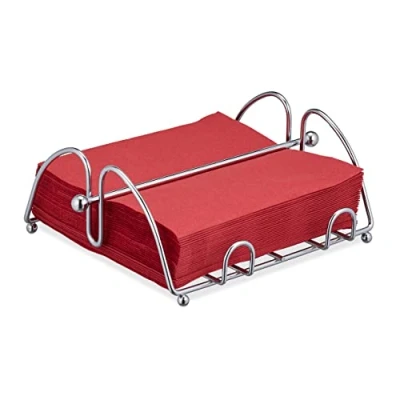 Image of Relaxdays Napkin Holder with Weighted Bar, For 33x33 cm Napkins, Kitchen &amp; Restaurant Serviette Dispenser, Metal, Silver