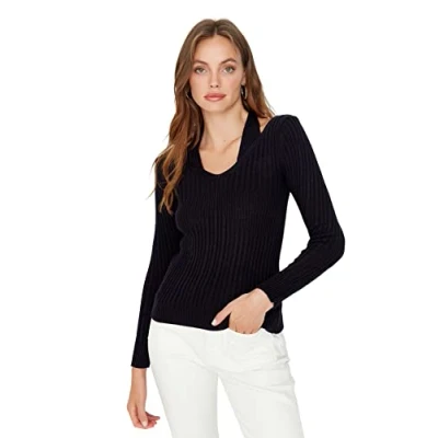 Image of Trendyol Women Slim Basic V Neck Knitwear Sweater Navy Blue
